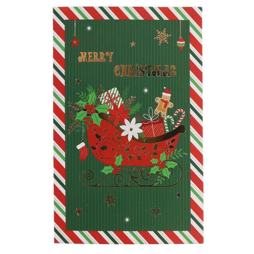 Christmas Glitter Greeting Card & Envelope Gift Sleigh 11.8 X 17.8cm 1pc