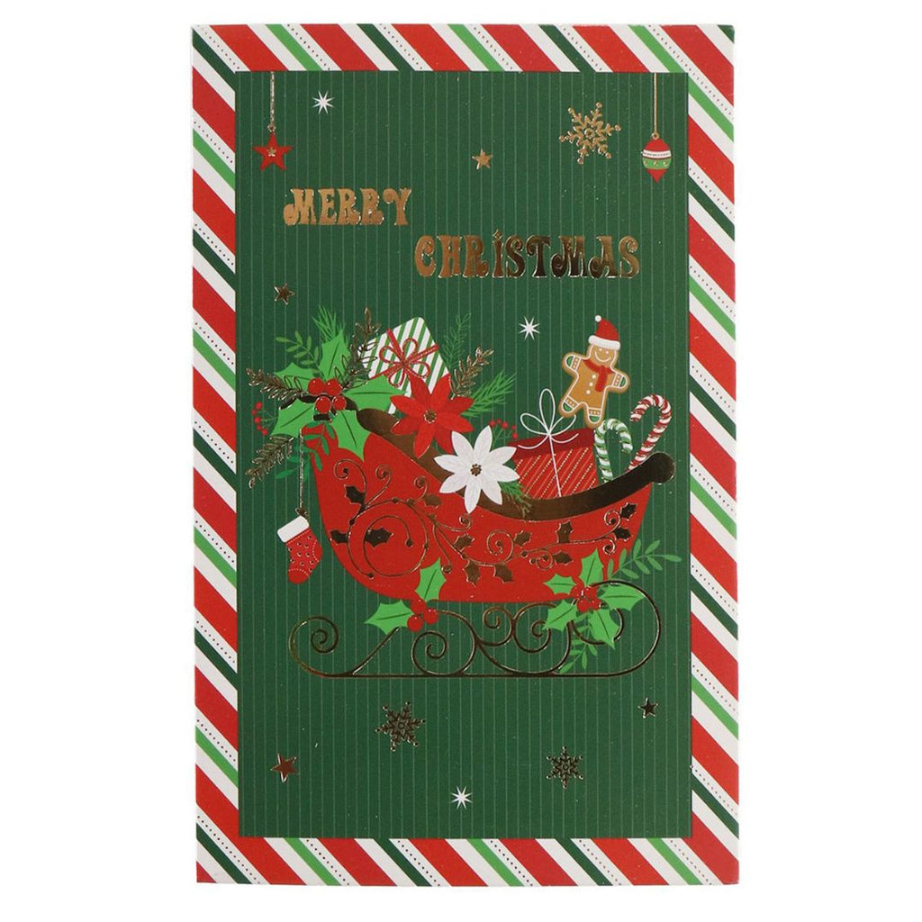 Christmas Glitter Greeting Card & Envelope Gift Sleigh 11.8 X 17.8cm 1pc