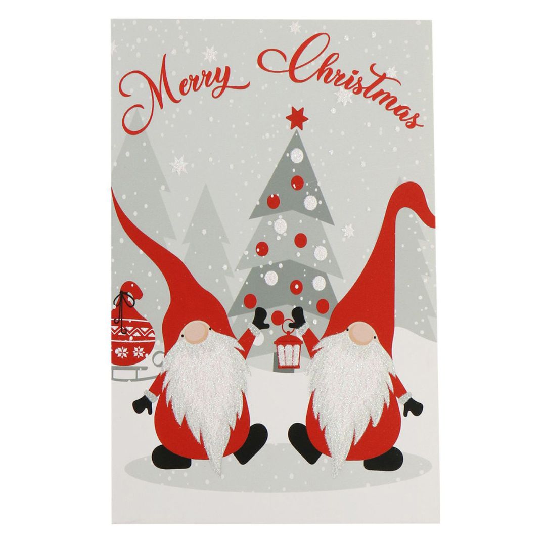 Christmas Glitter Greeting Card & Envelope Christmas Gnomes 11.8 X 17.8cm 1pc