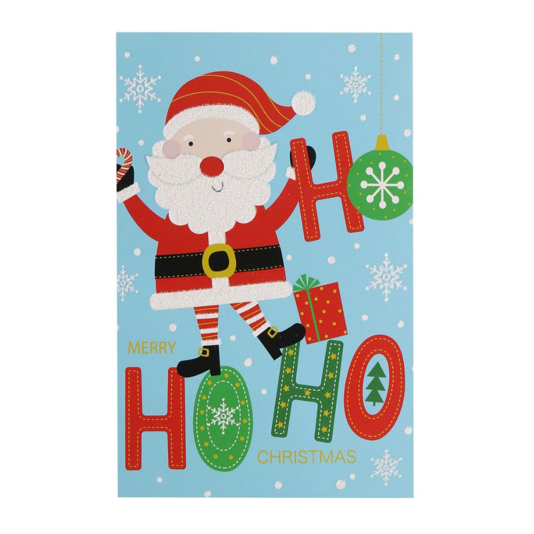 Christmas Glitter Greeting Card & Envelope Ho Santa 11.8 X 17.8cm 1pc