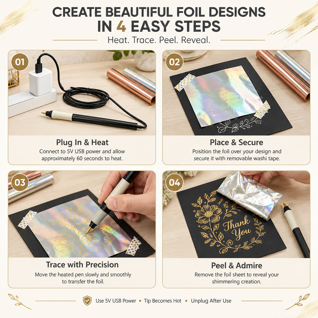 Hot Foil Calligraphy Pen with Gold and Rose Gold Sheet USB Powered 1Box