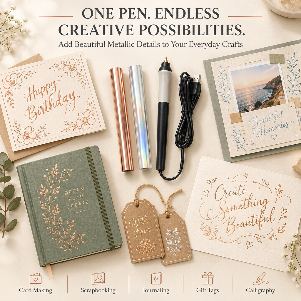 Hot Foil Calligraphy Pen with Gold and Rose Gold Sheet USB Powered 1Box