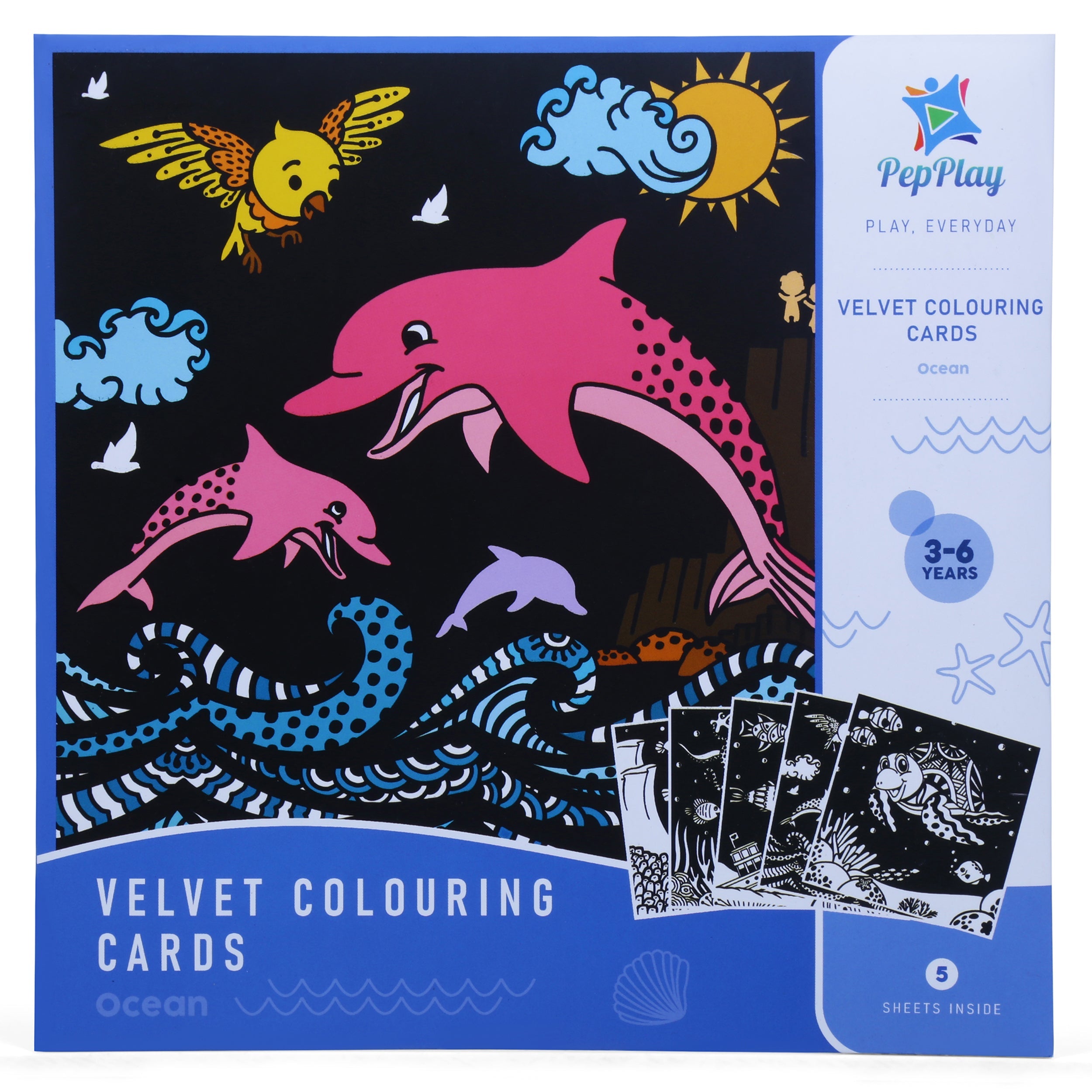 Velvet Colouring Cards Ocean L23 X W23cm Pack of 5pc