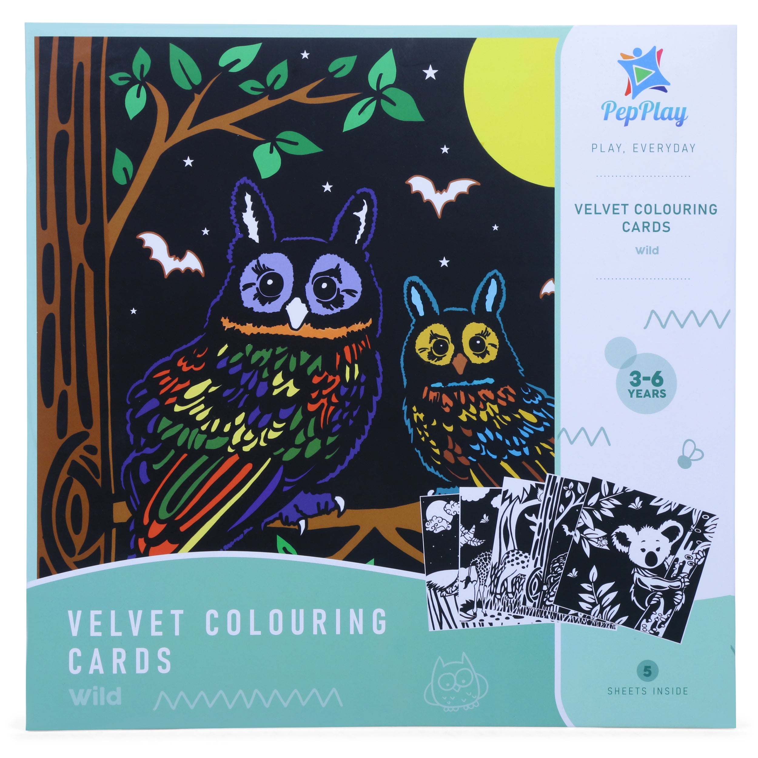 Velvet Colouring Cards Wild L23 X W23cm Pack of 5pc