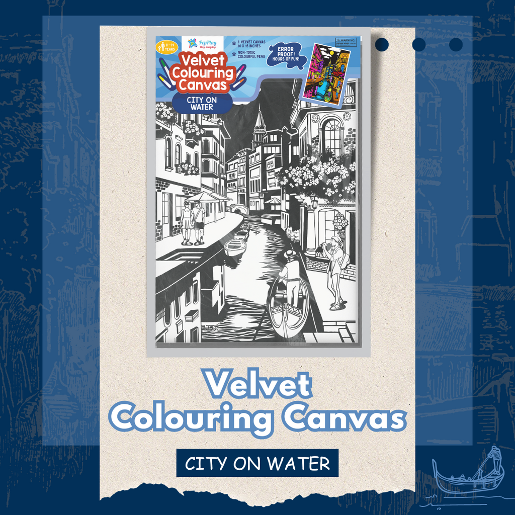 Velvet Colouring Canvas City on Water L38 X W25cm 1pc