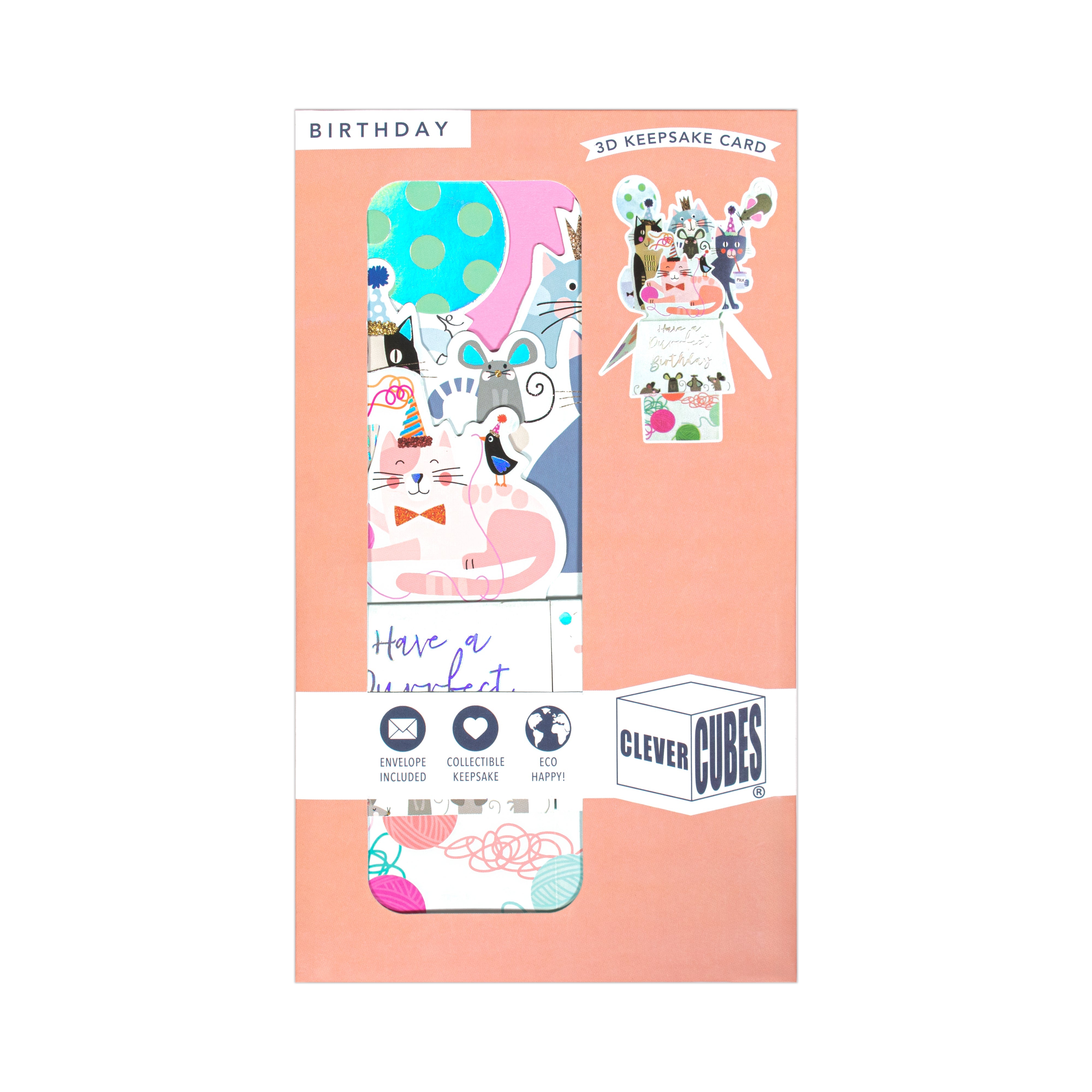 3D Pop Up Birthday Card and Envelope - Purrfect Birthday 1pc