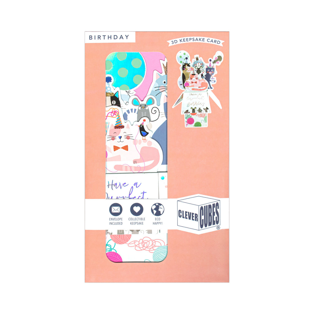 3D Pop Up Birthday Card and Envelope - Purrfect Birthday 1pc