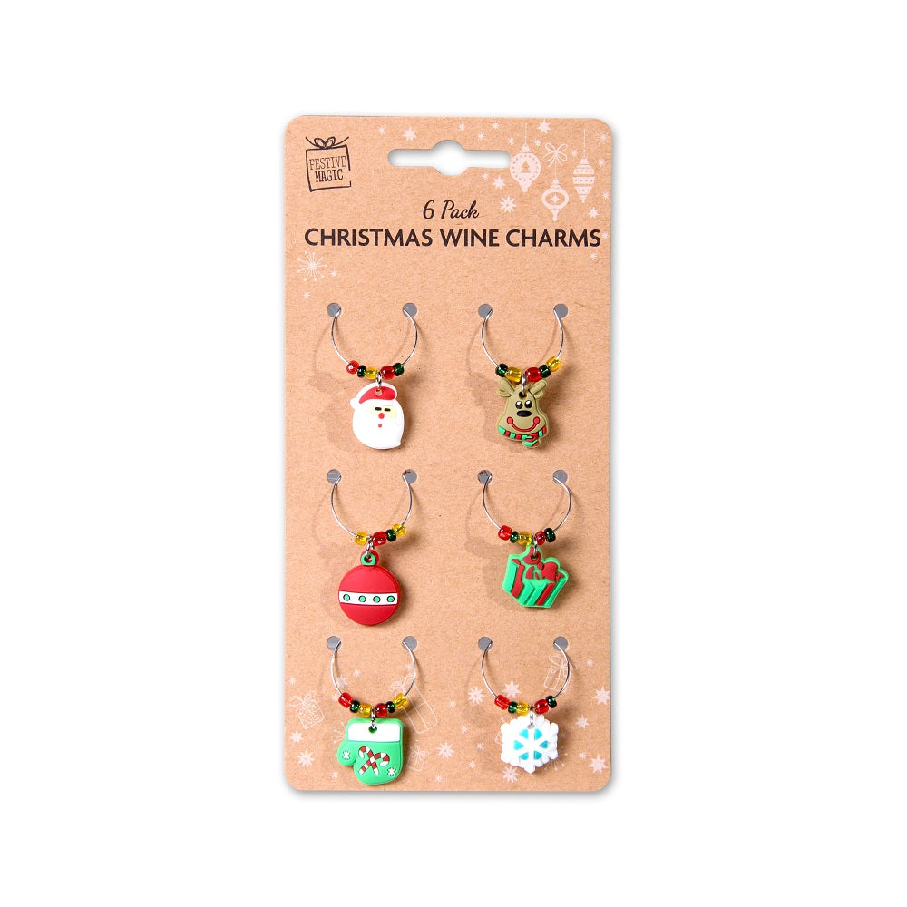 Christmas Wine Charms Assorted 6Pc