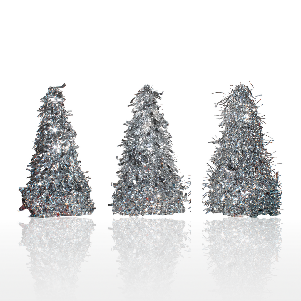 Tinsel Cone Tree - Silver, assorted design 26Cm, 1Pc