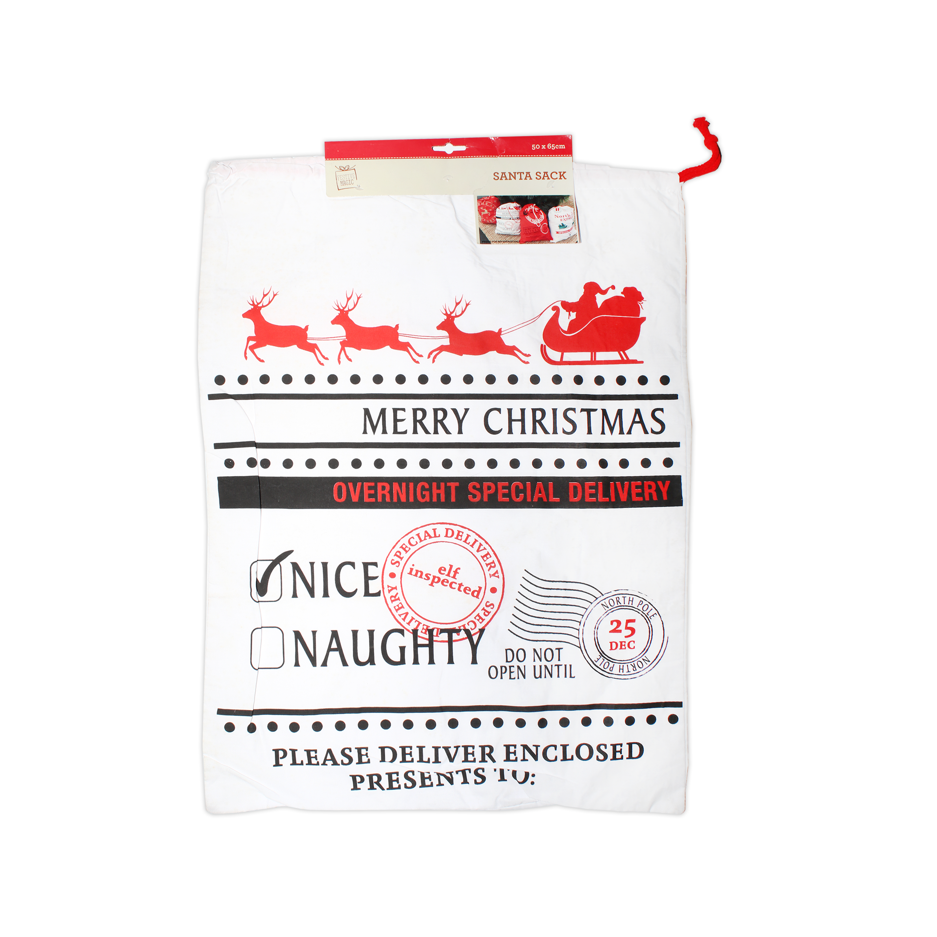 Santa Sack White Merry Christmas 50x65cm XB2959