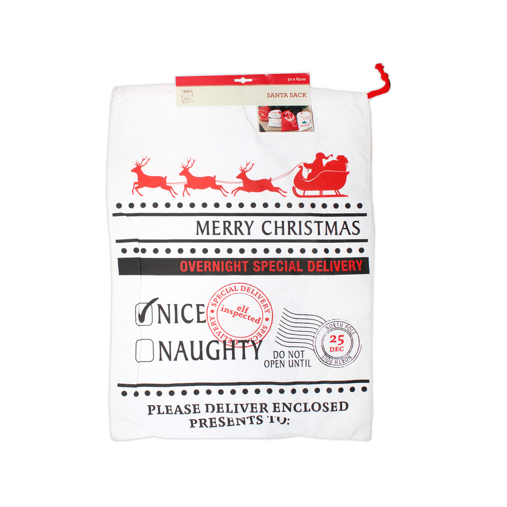 Santa Sack White Merry Christmas 50x65cm XB2959