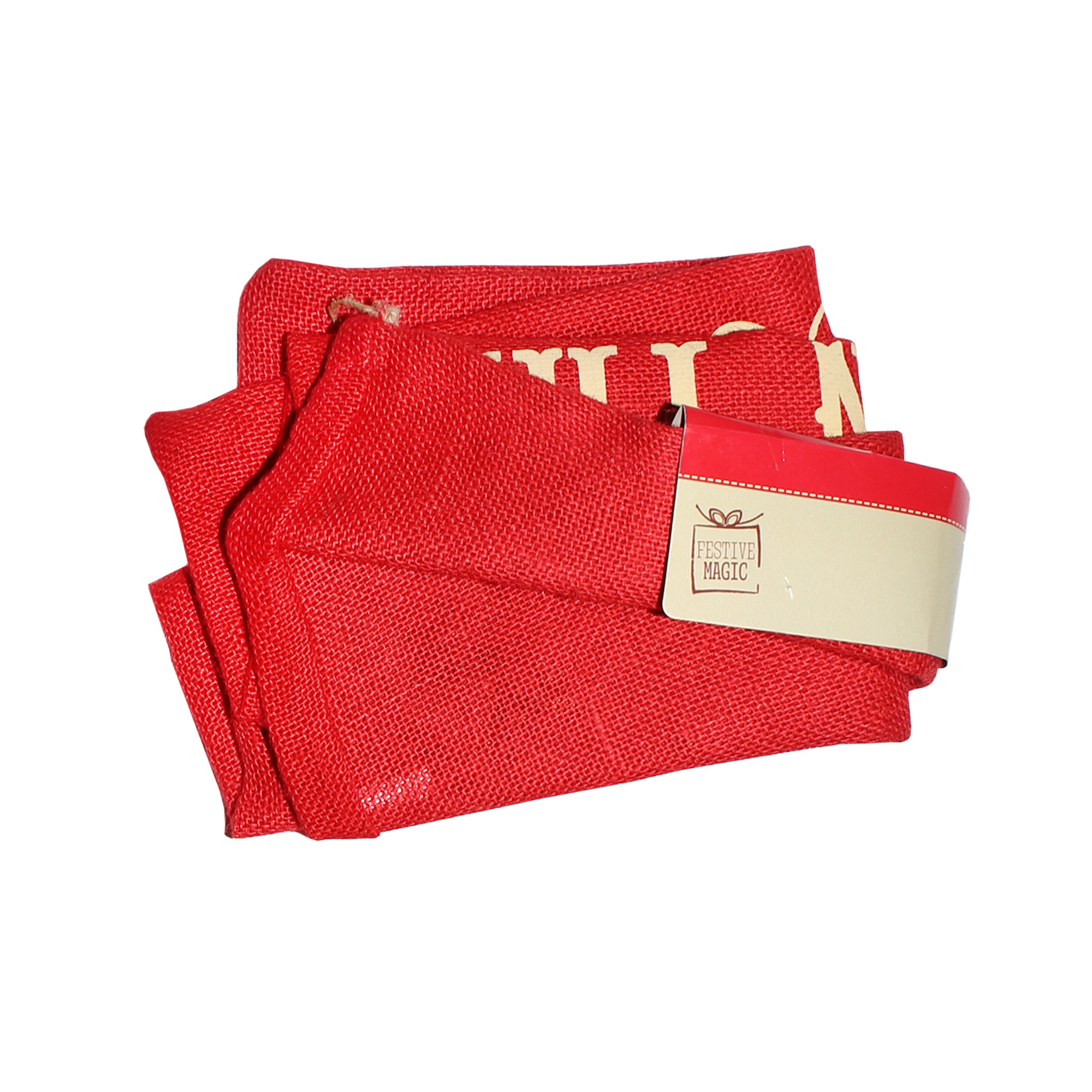 Santa Sack Red W/Gold Print Santa Elves