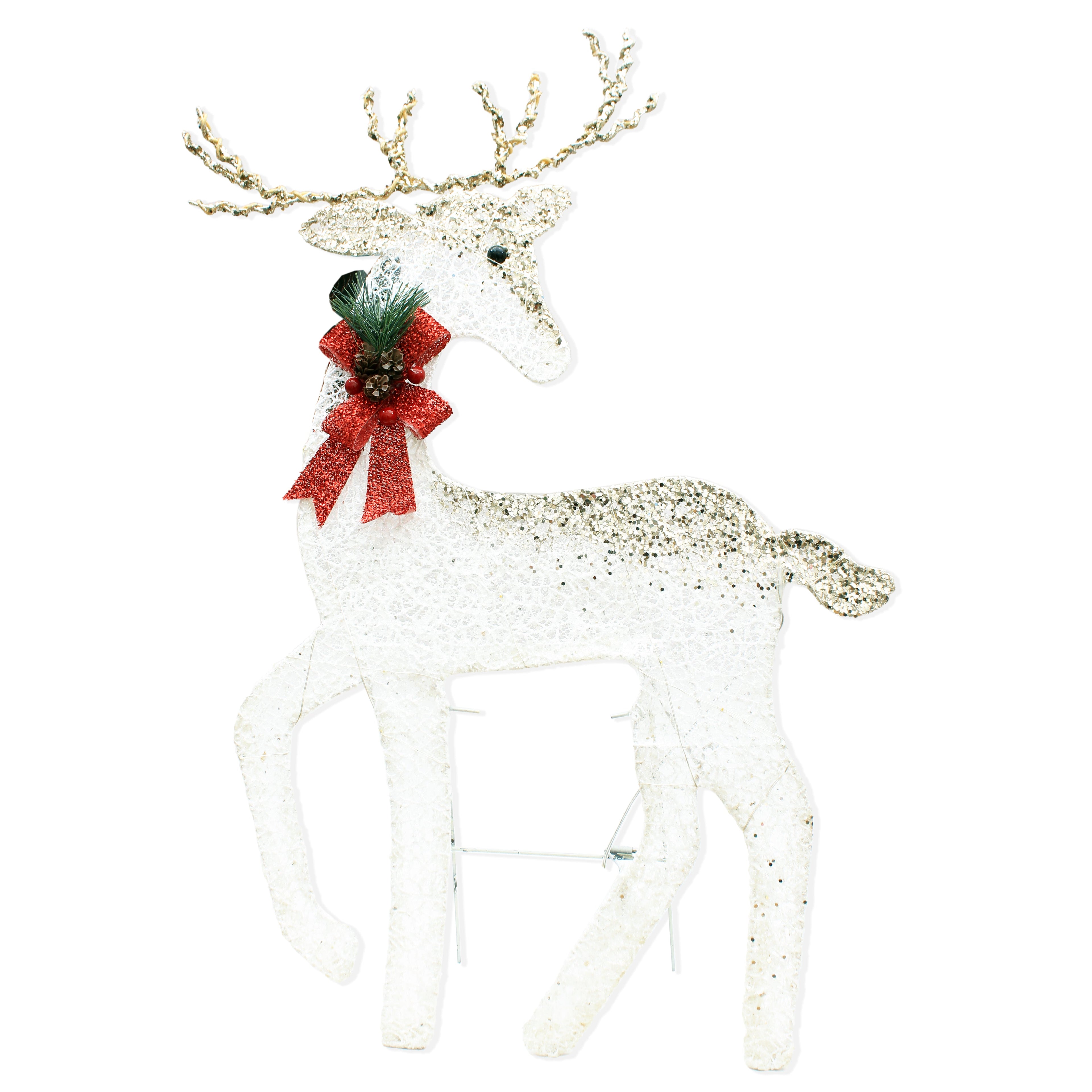 Battery Operated Light Up Elegant Plush Lace Fabric with Glitter Reindeer with Back Stand - 30 LED Lights, 70cm