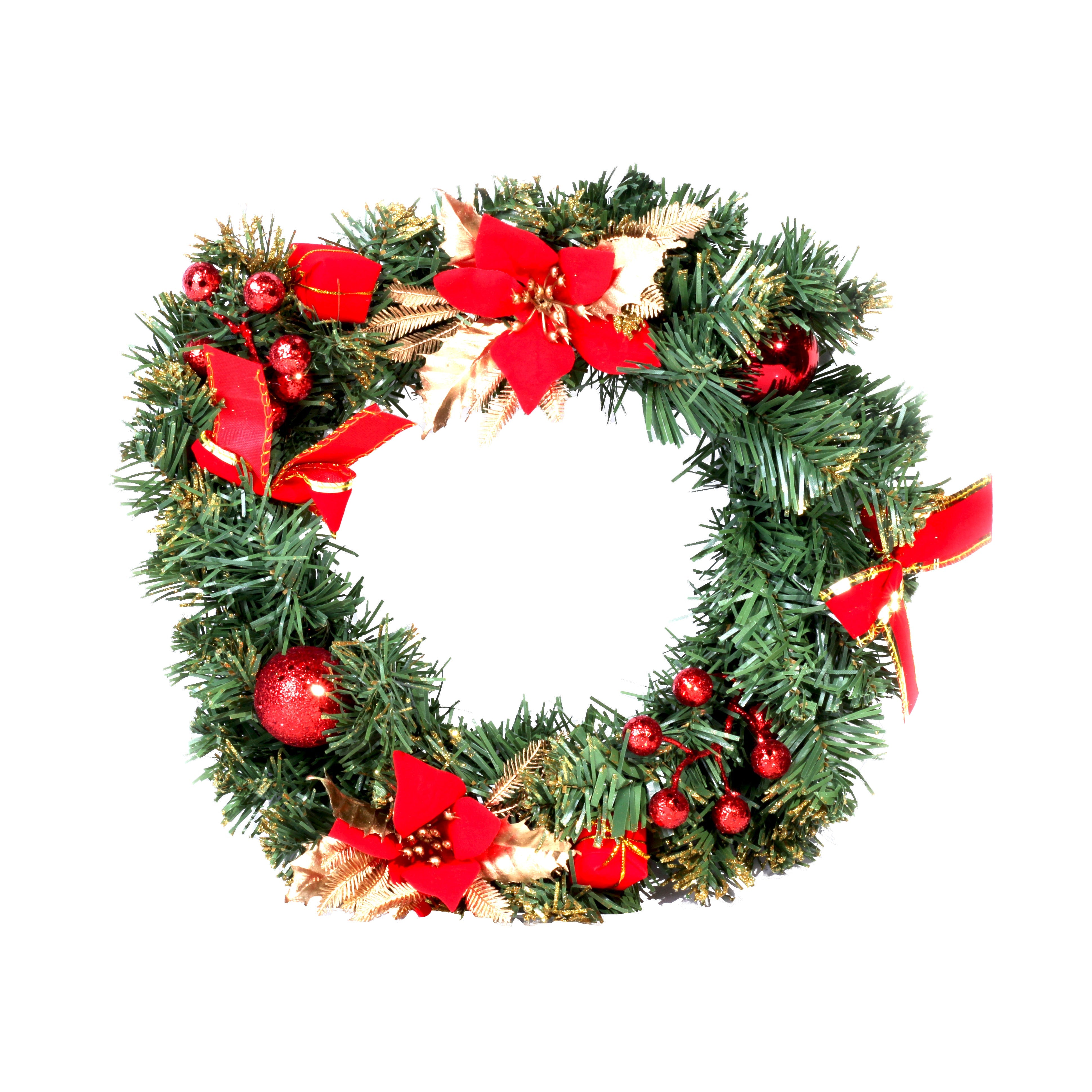 Poinsettia Deco Wreath Red & Gold 30Cm 1Pc