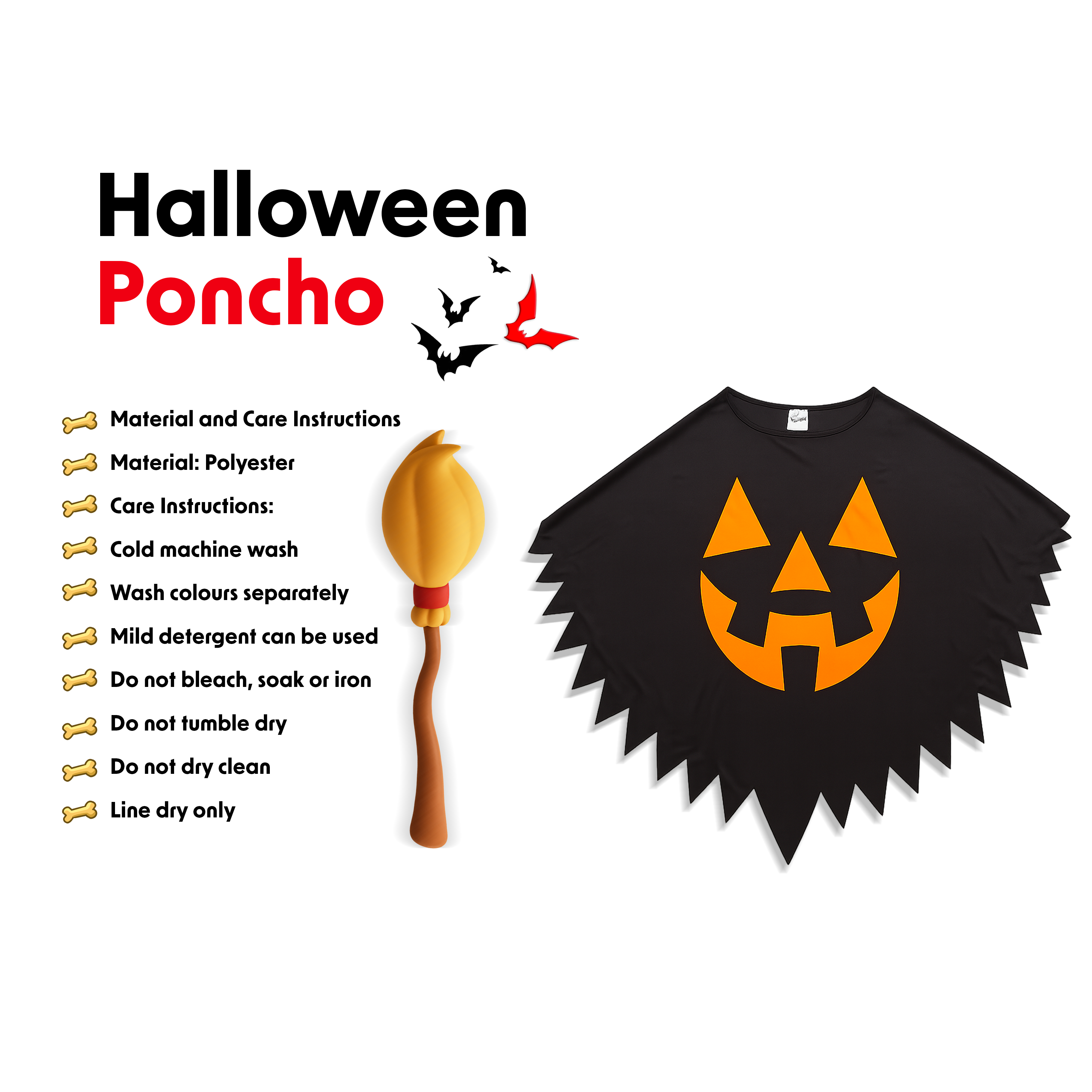Halloween Poncho for kids Carved Pumpkin 1pc