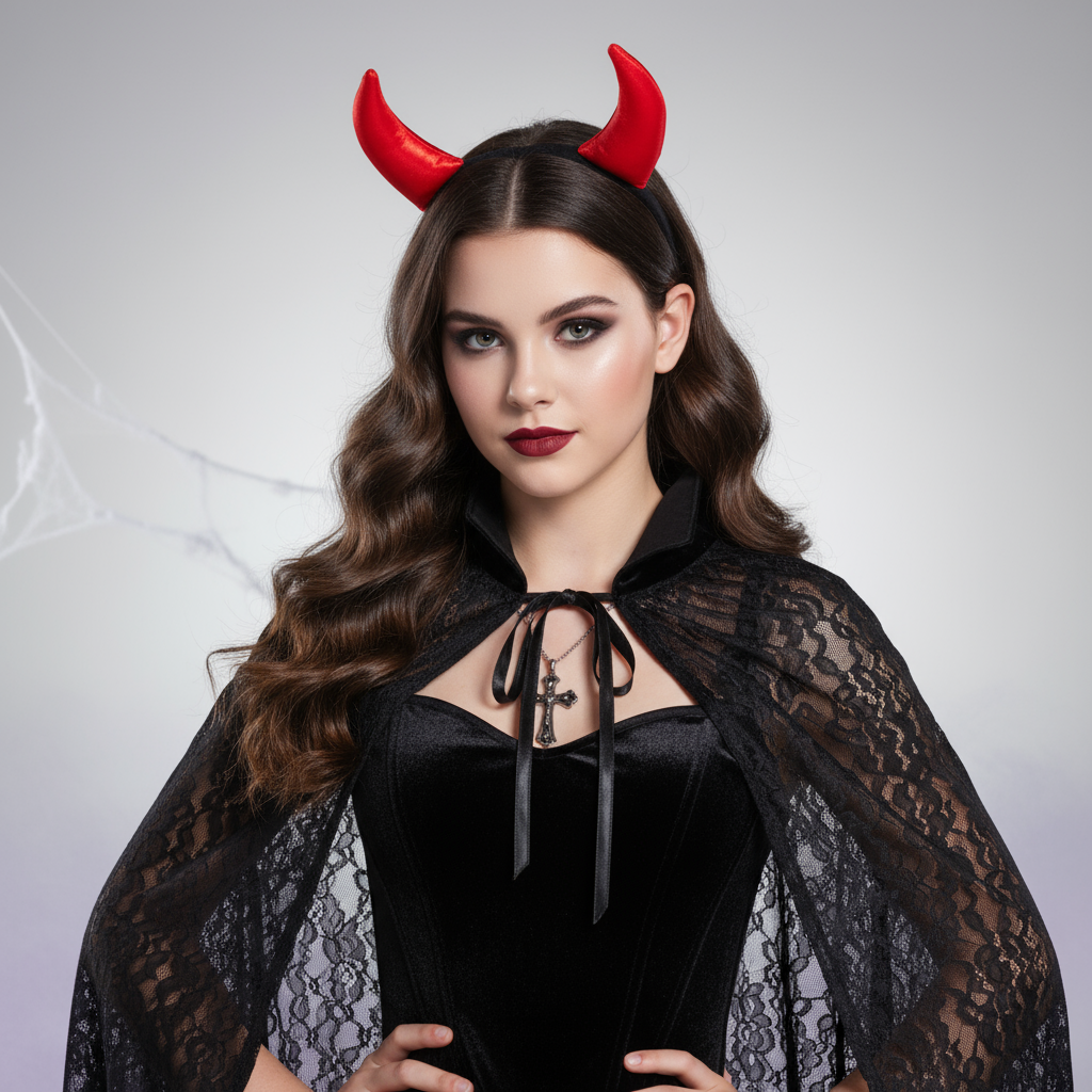 Devil Horn Hair Band Shimmery Red 1pc