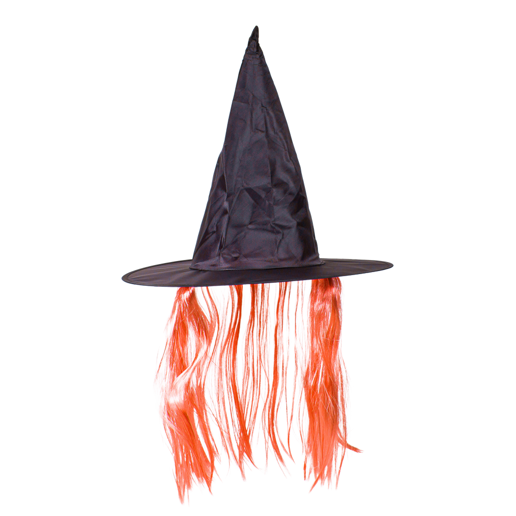 Witch Hat with Hair Orange 1pc