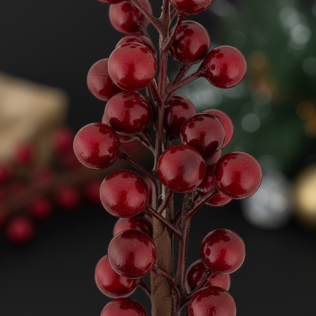 Christmas Decor Glossy Berry Stem Burgundy 30cm 1pc