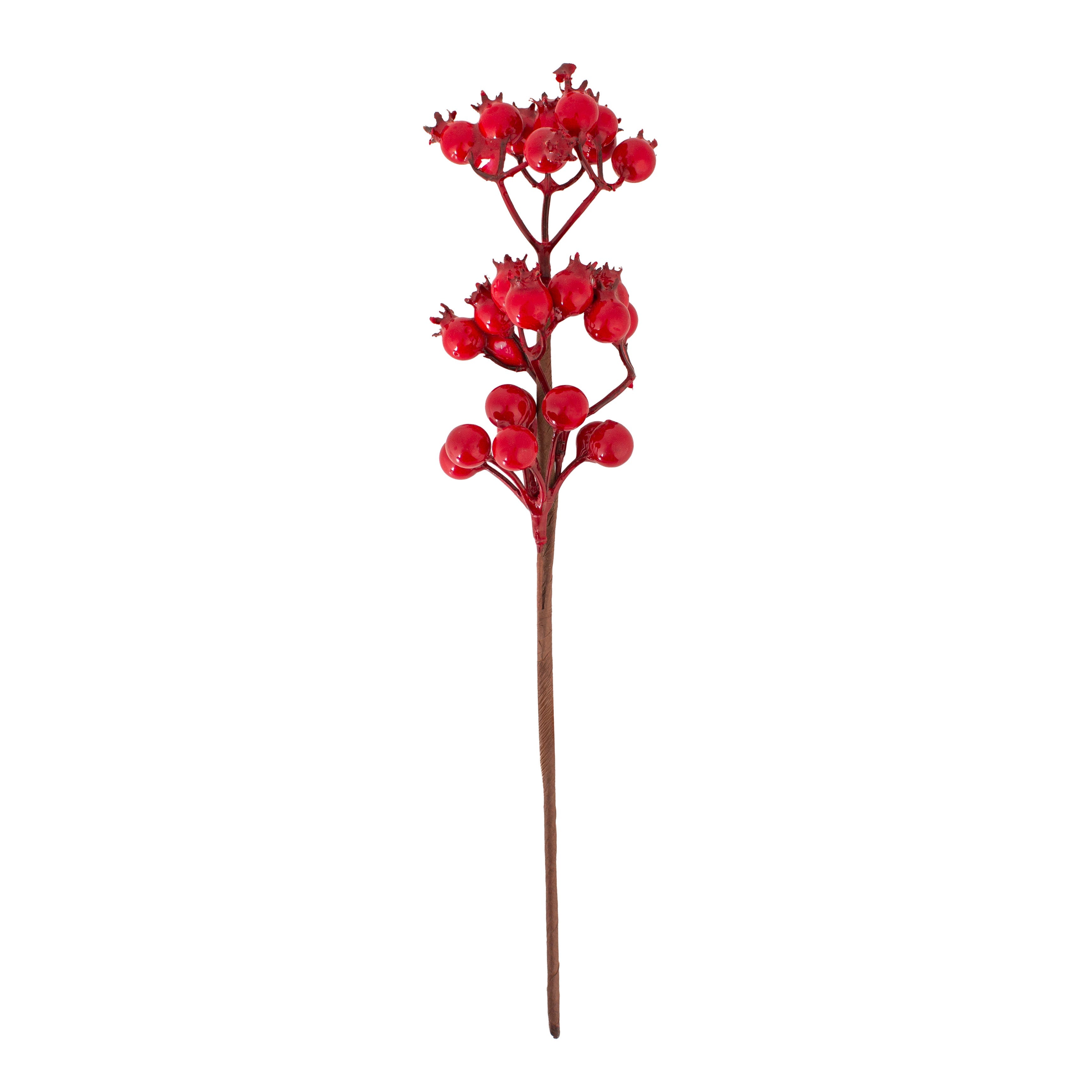 Christmas Decor Glossy Berry Bunch Stem Red 30cm 1pc