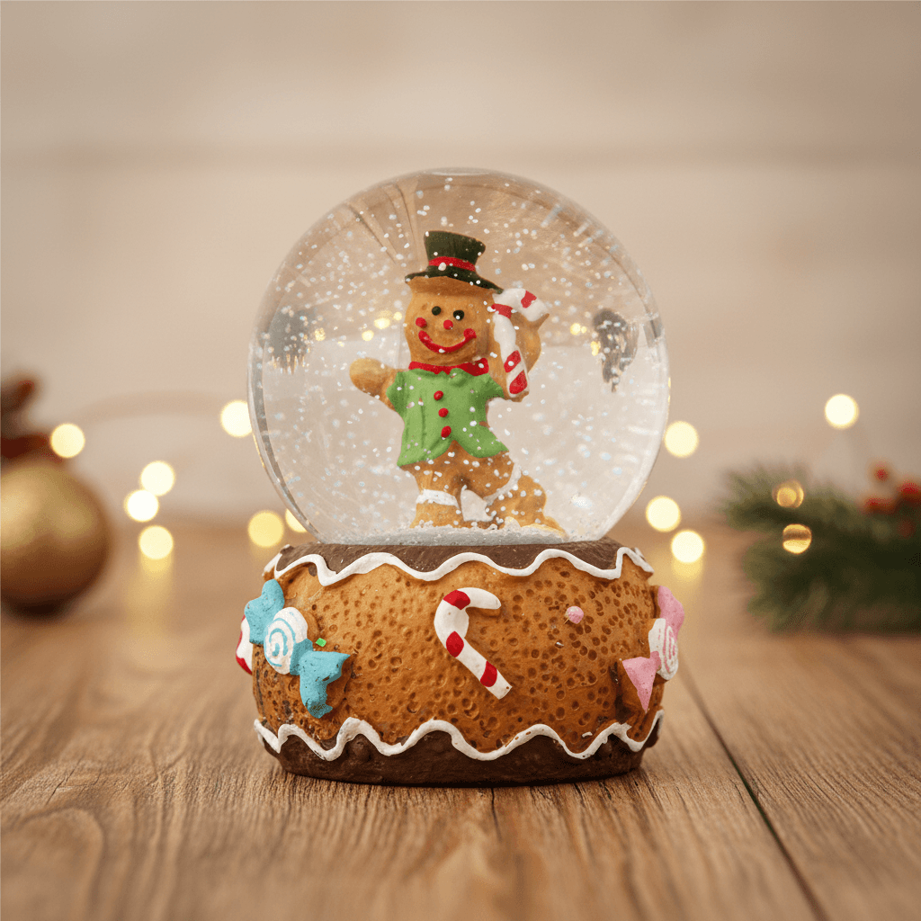 Christmas Decor Water Snow Globe with Base Gingerbread Man 45mm 1pc