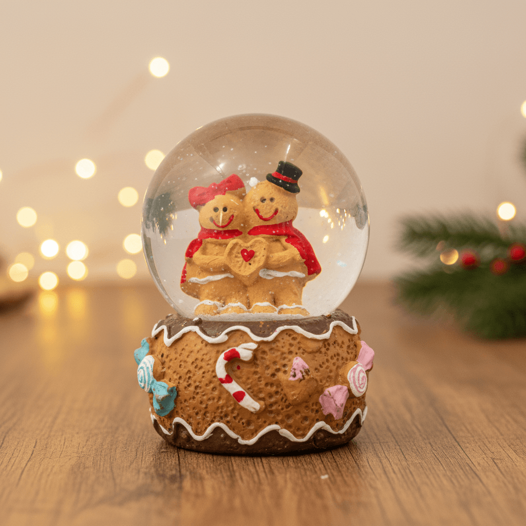 Christmas Decor Water Snow Globe with Base Gingerbread Celebration 45mm 1pc