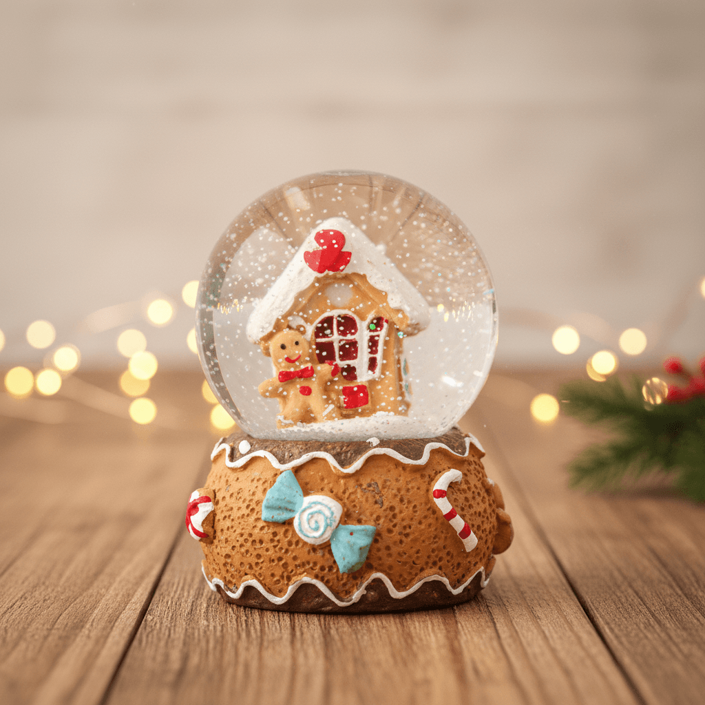 Christmas Decor Water Snow Globe with Base Gingerbread House 45mm 1pc