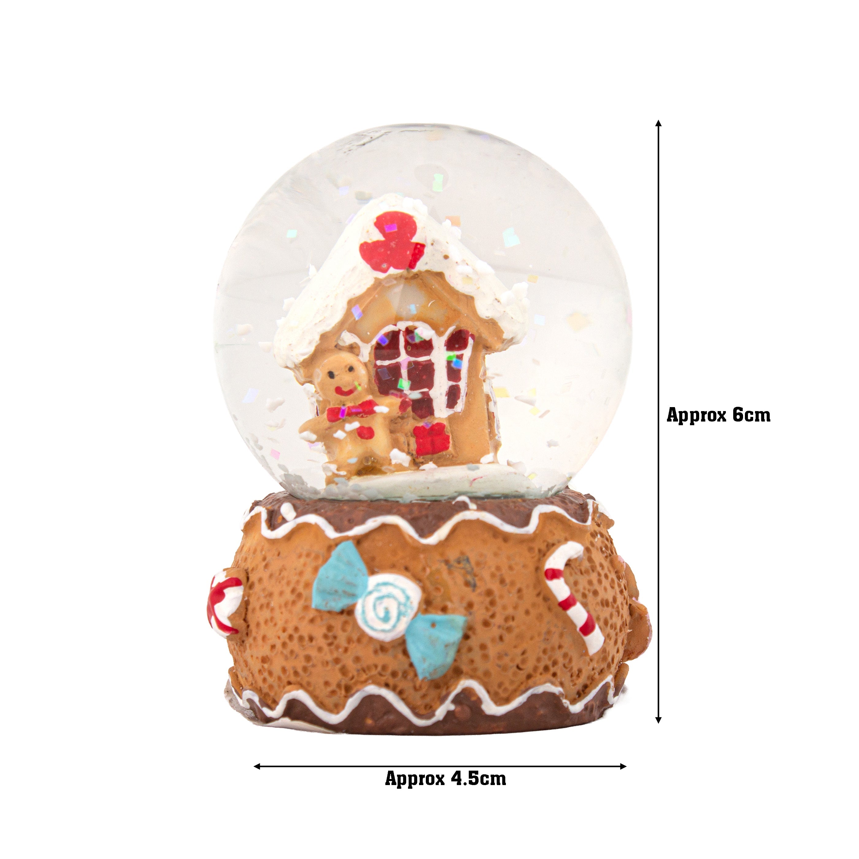 Christmas Decor Water Snow Globe with Base Gingerbread House 45mm 1pc