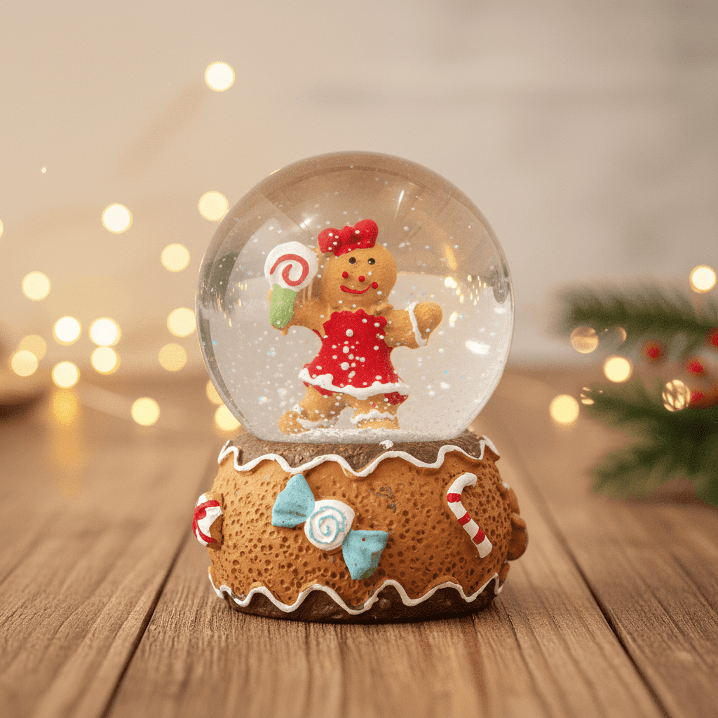 Christmas Decor Water Snow Globe with Base Gingerbread Friends 45mm 1pc