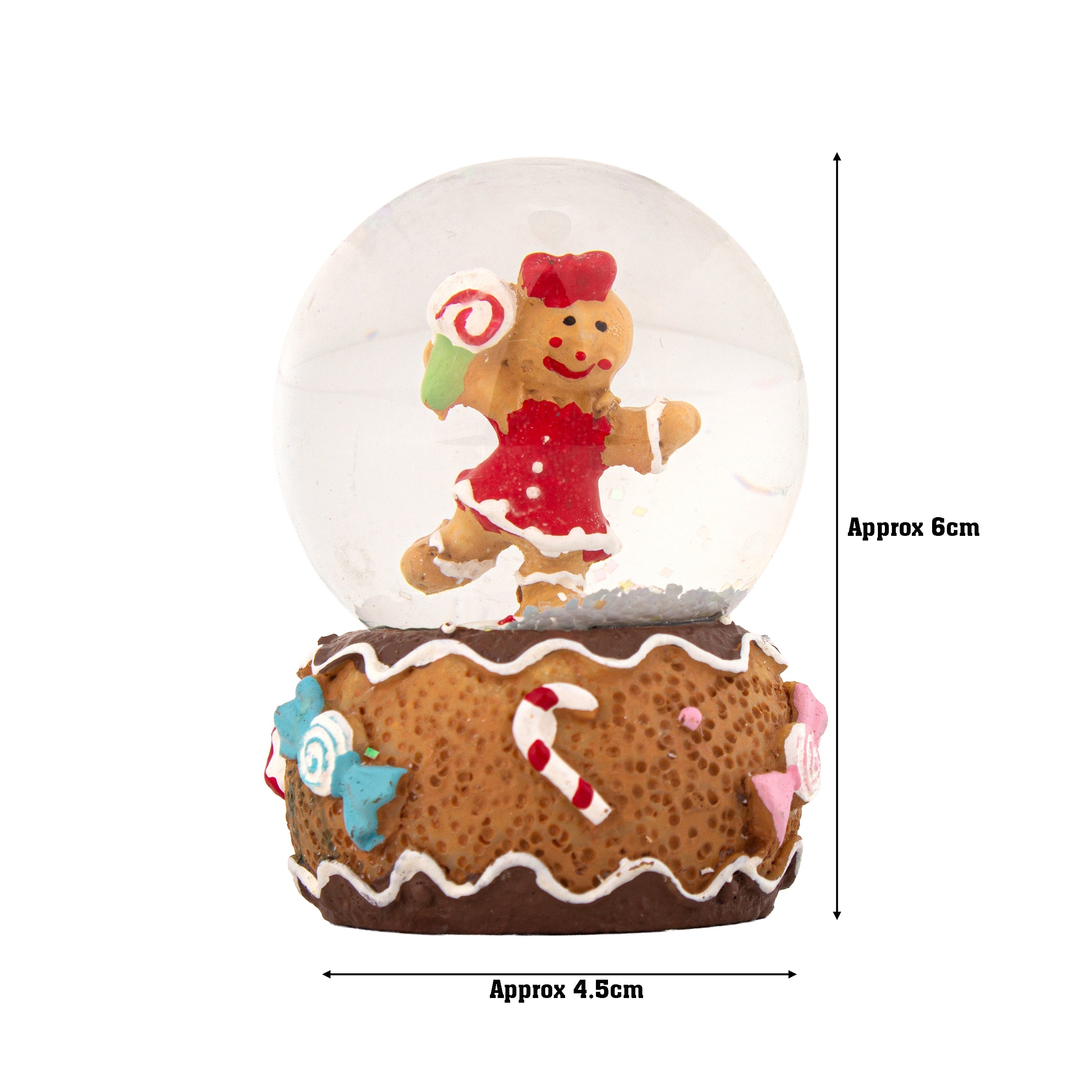 Christmas Decor Water Snow Globe with Base Gingerbread Friends 45mm 1pc