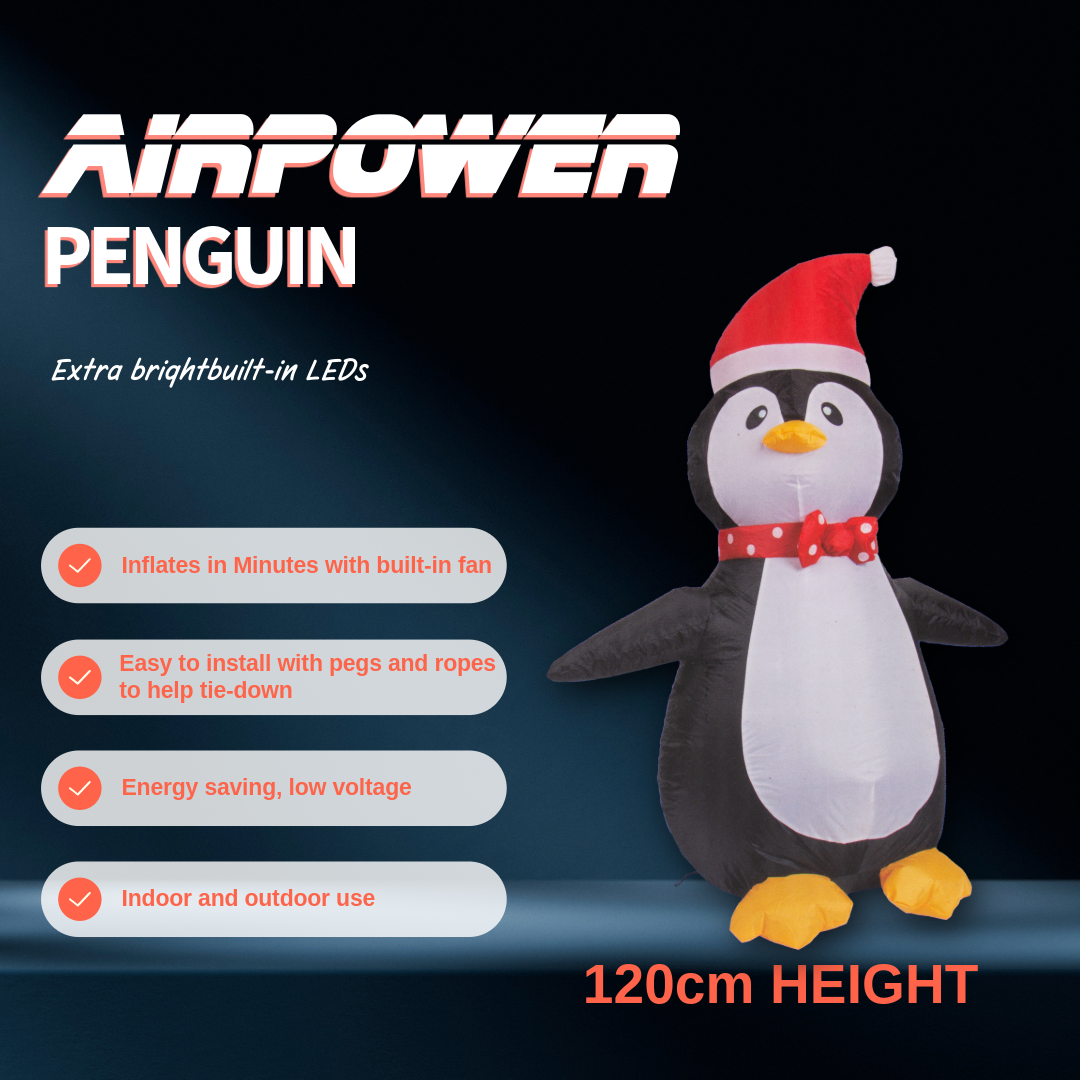 LED - Inflatable Christmas Decoration Electric Air Power Blow Up With Light Penguin 120cm 1pc