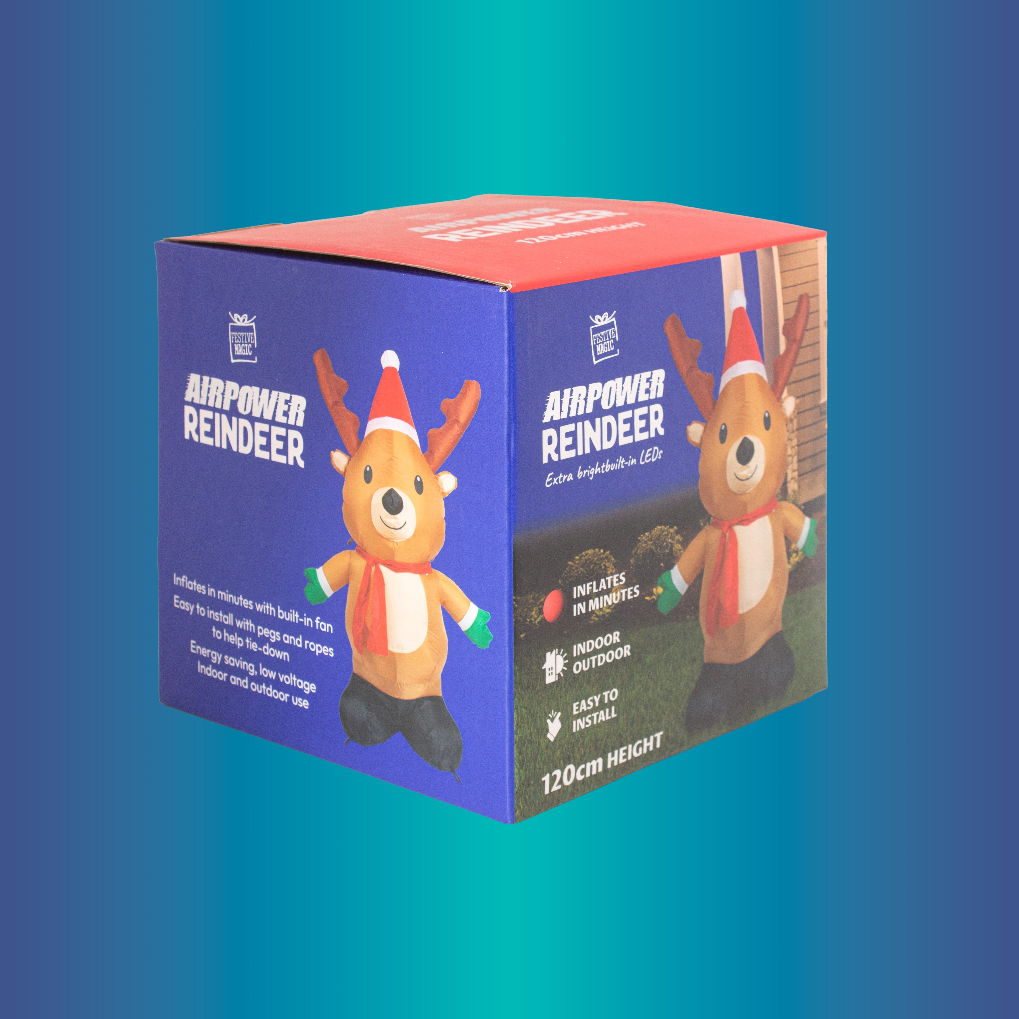 LED - Inflatable Christmas Decoration Electric Air Power Blow Up with Light Reindeer 120cm 1pc