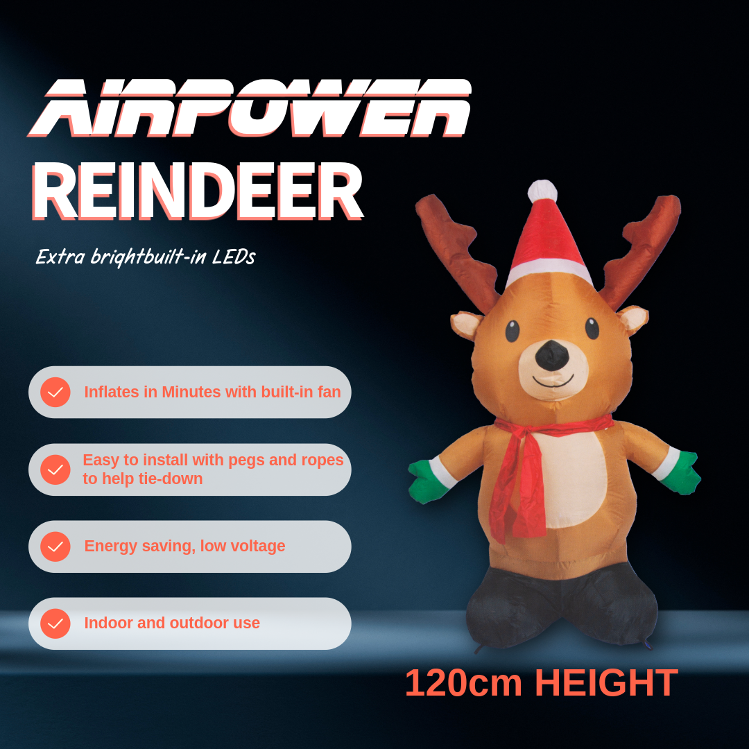 LED - Inflatable Christmas Decoration Electric Air Power Blow Up with Light Reindeer 120cm 1pc