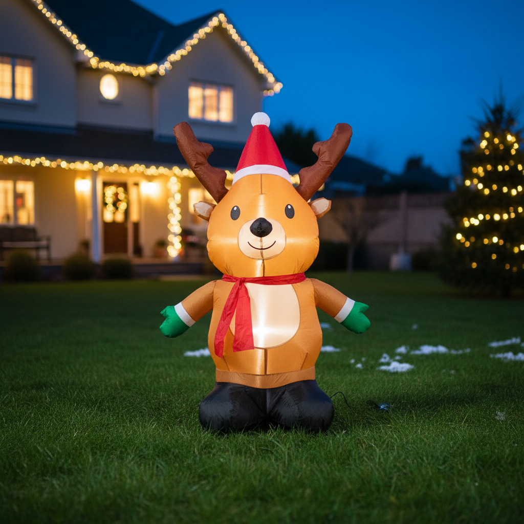 LED - Inflatable Christmas Decoration Electric Air Power Blow Up with Light Reindeer 120cm 1pc