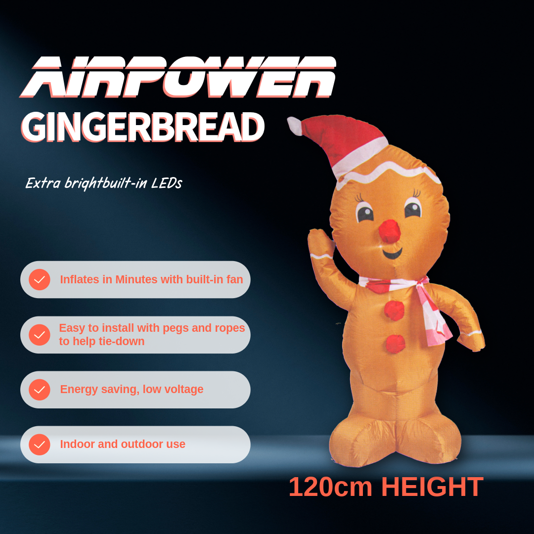 LED - Inflatable Christmas Decoration Electric Air Power Blow Up with Light Gingerbread 120cm 1pc