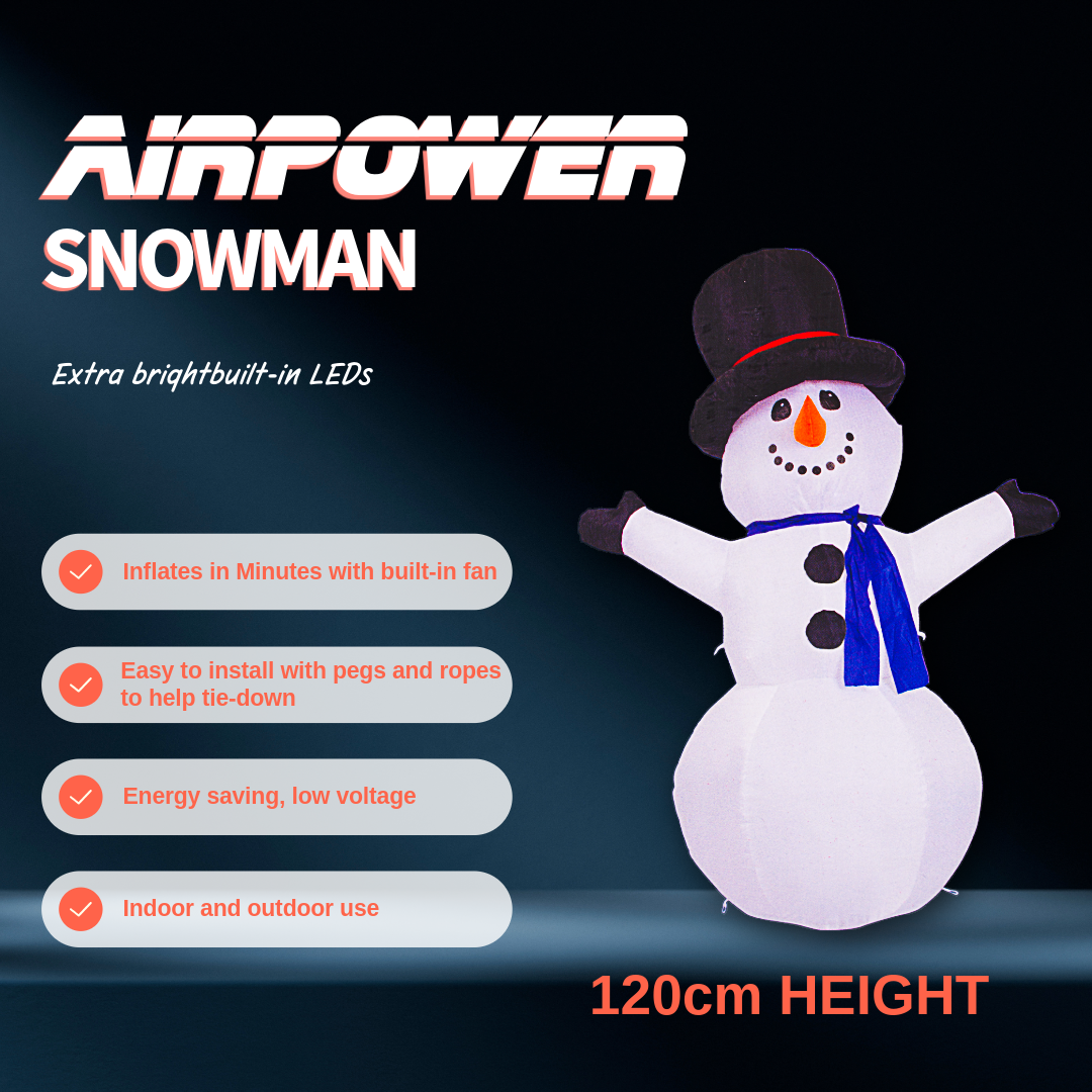 LED - Inflatable Christmas Decoration Electric Air Power Blow Up with Light Snowman 120cm 1pc