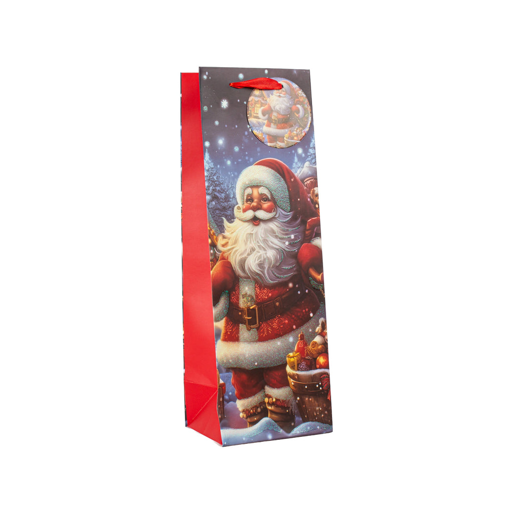 Christmas Wine Gift Bag with Glitter Santa 12 X 10 X 36cm 1pc