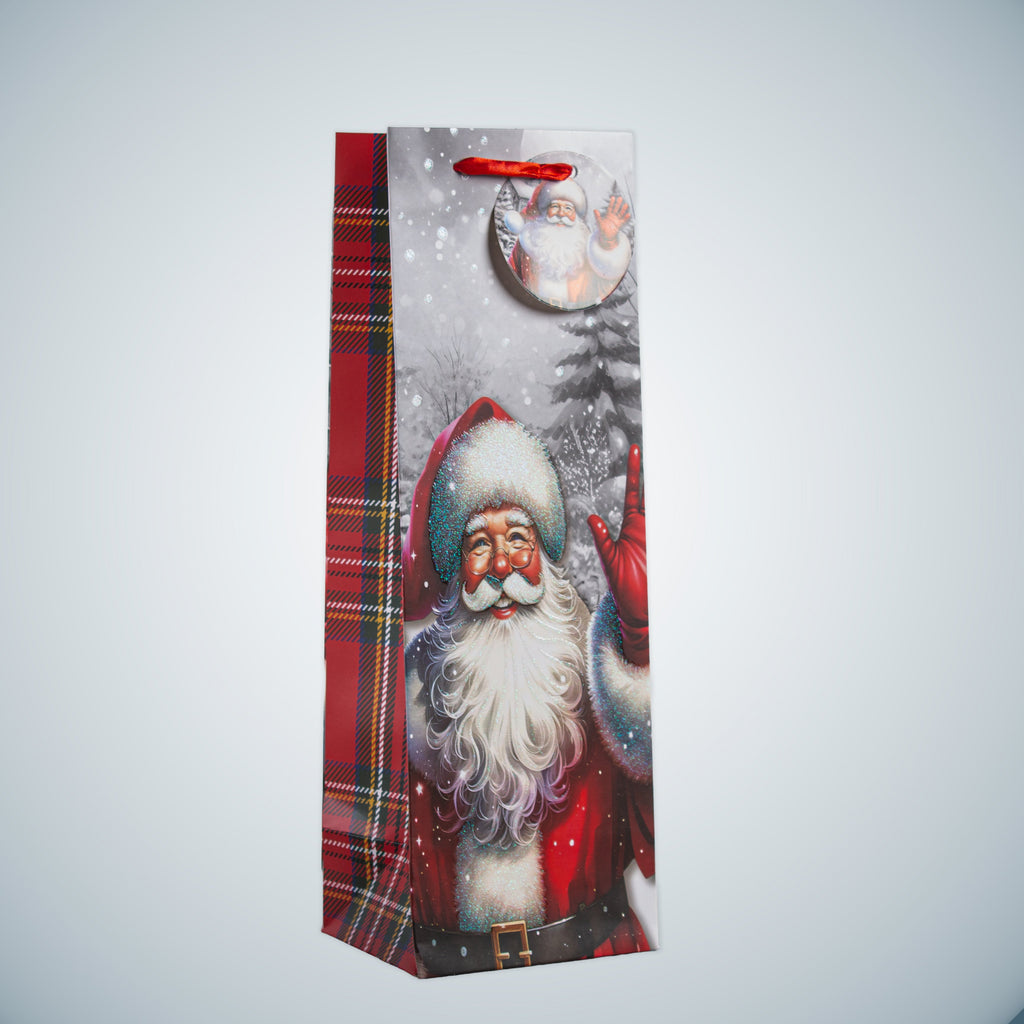 Christmas Wine Gift Bag with Glitter Santa Claus 12 X 10 X 36cm 1pc