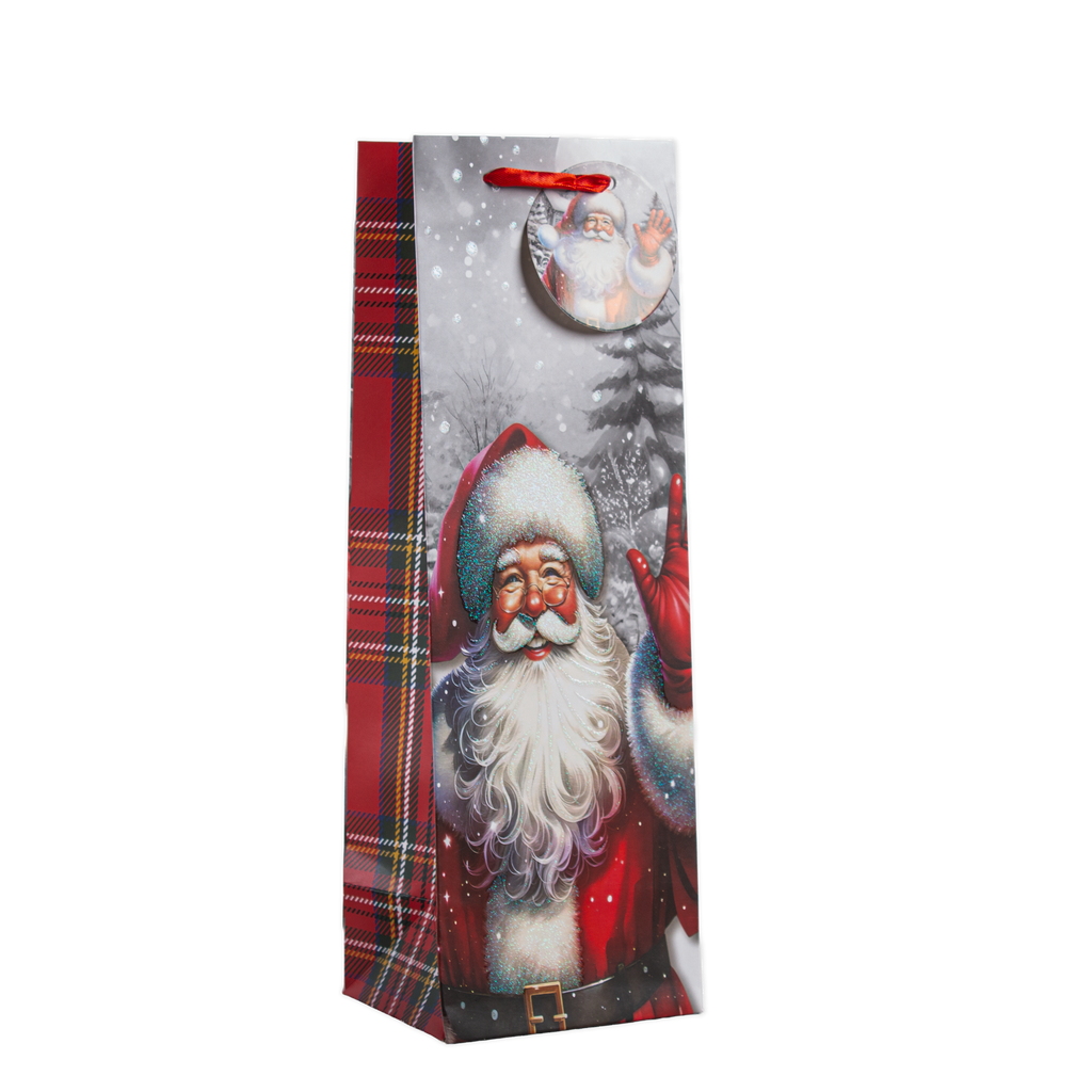 Christmas Wine Gift Bag with Glitter Santa Claus 12 X 10 X 36cm 1pc