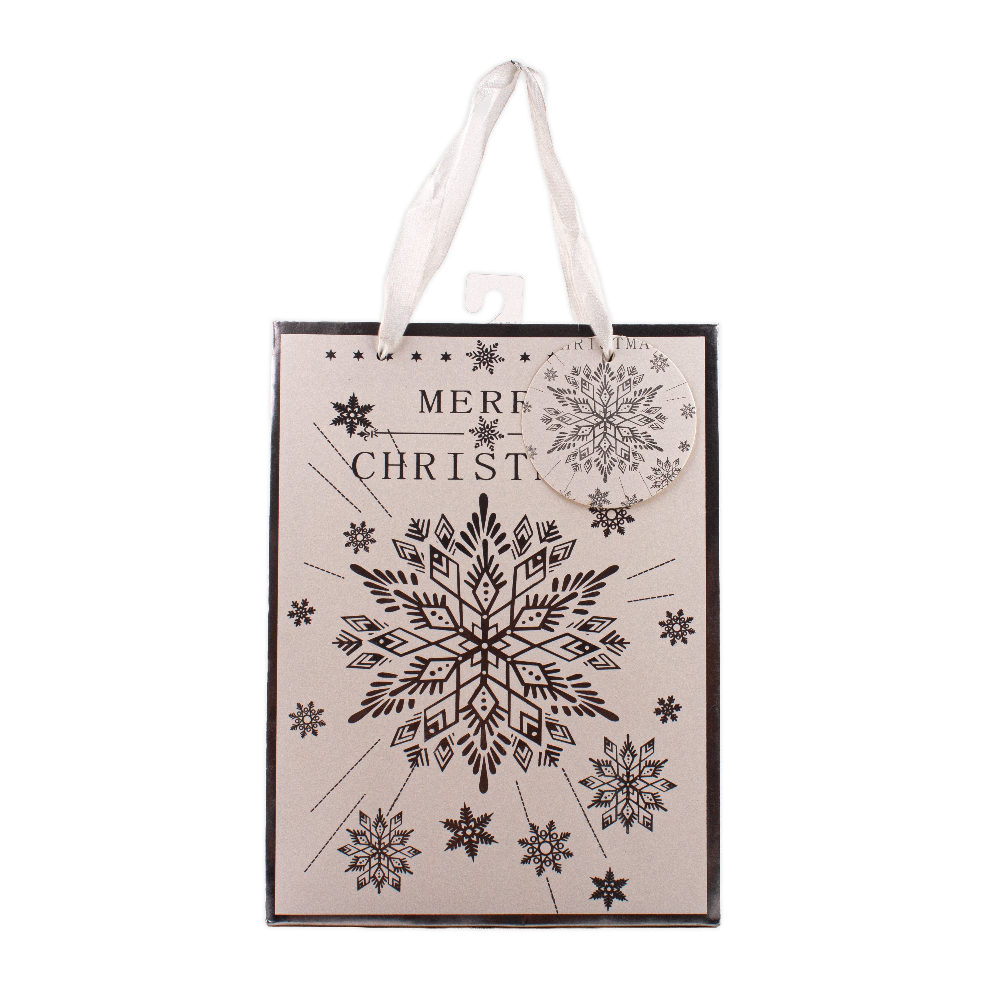Festive Gift Bag With Foil Detailing Silver White Snowflakes 18 X 8 X 24cm 1pc