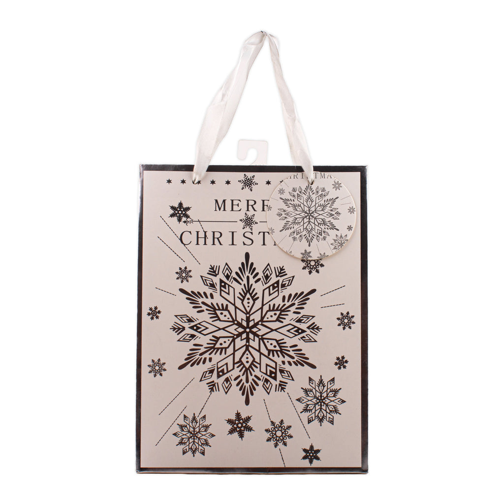Festive Gift Bag With Foil Detailing Silver White Snowflakes 18 X 8 X 24cm 1pc