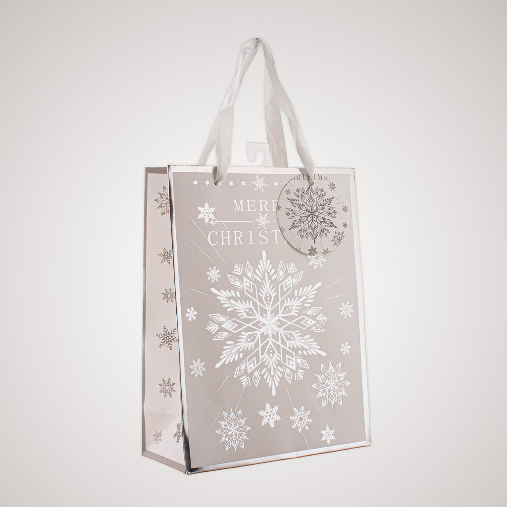 Festive Gift Bag With Foil Detailing Silver White Snowflakes 18 X 8 X 24cm 1pc