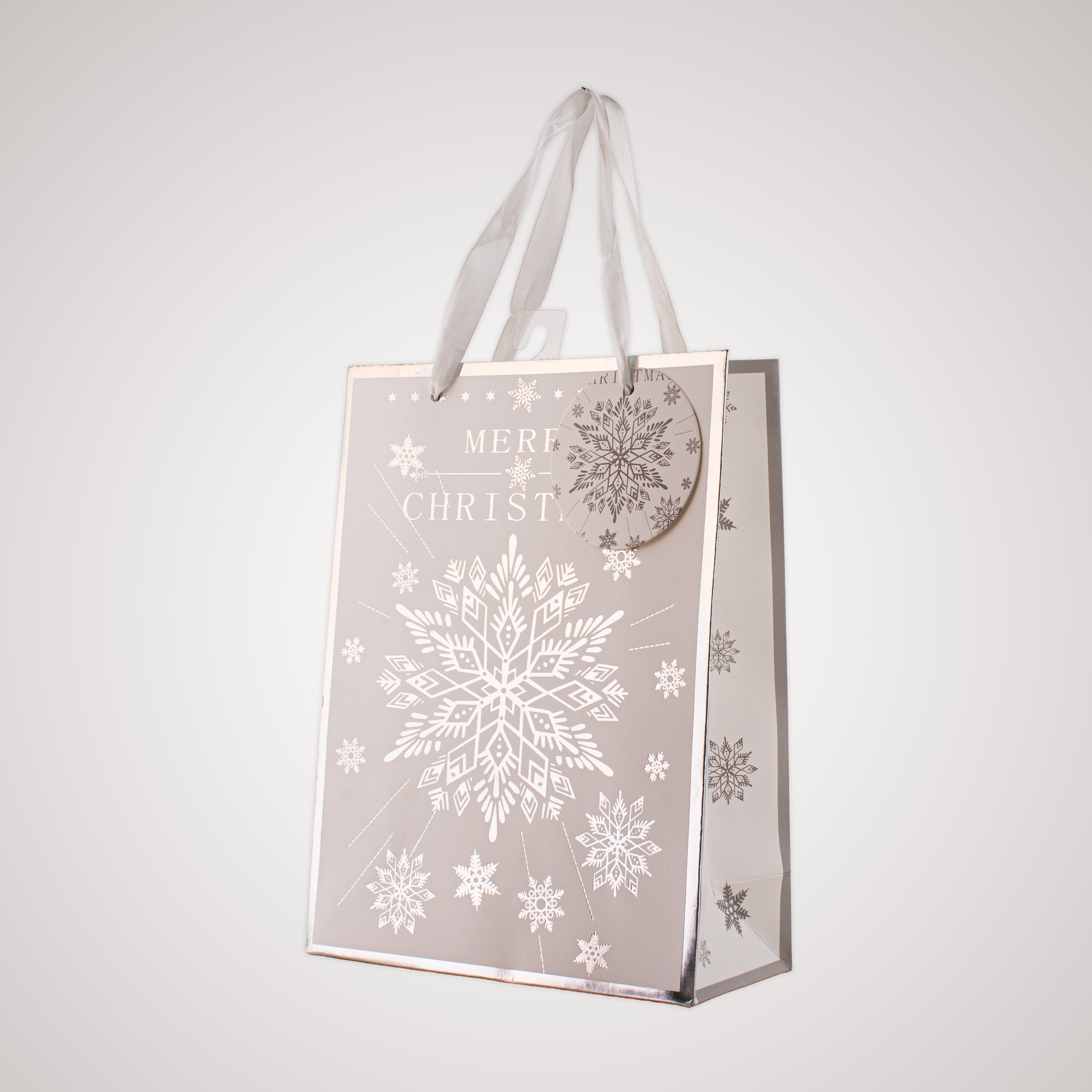 Festive Gift Bag With Foil Detailing Silver White Snowflakes 18 X 8 X 24cm 1pc