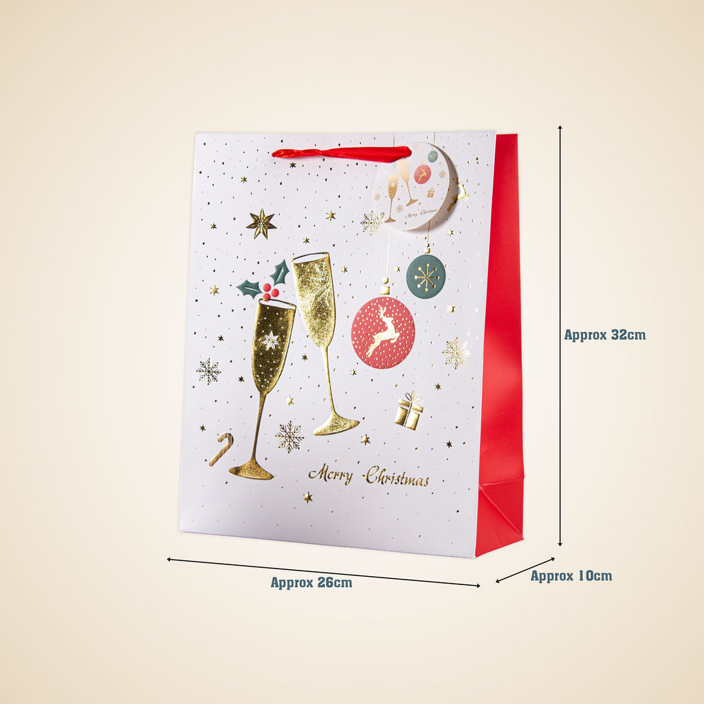 Christmas Gift Bag With Foil Detailing Merry Celebrations 26 X 10 X 32cm 1pc