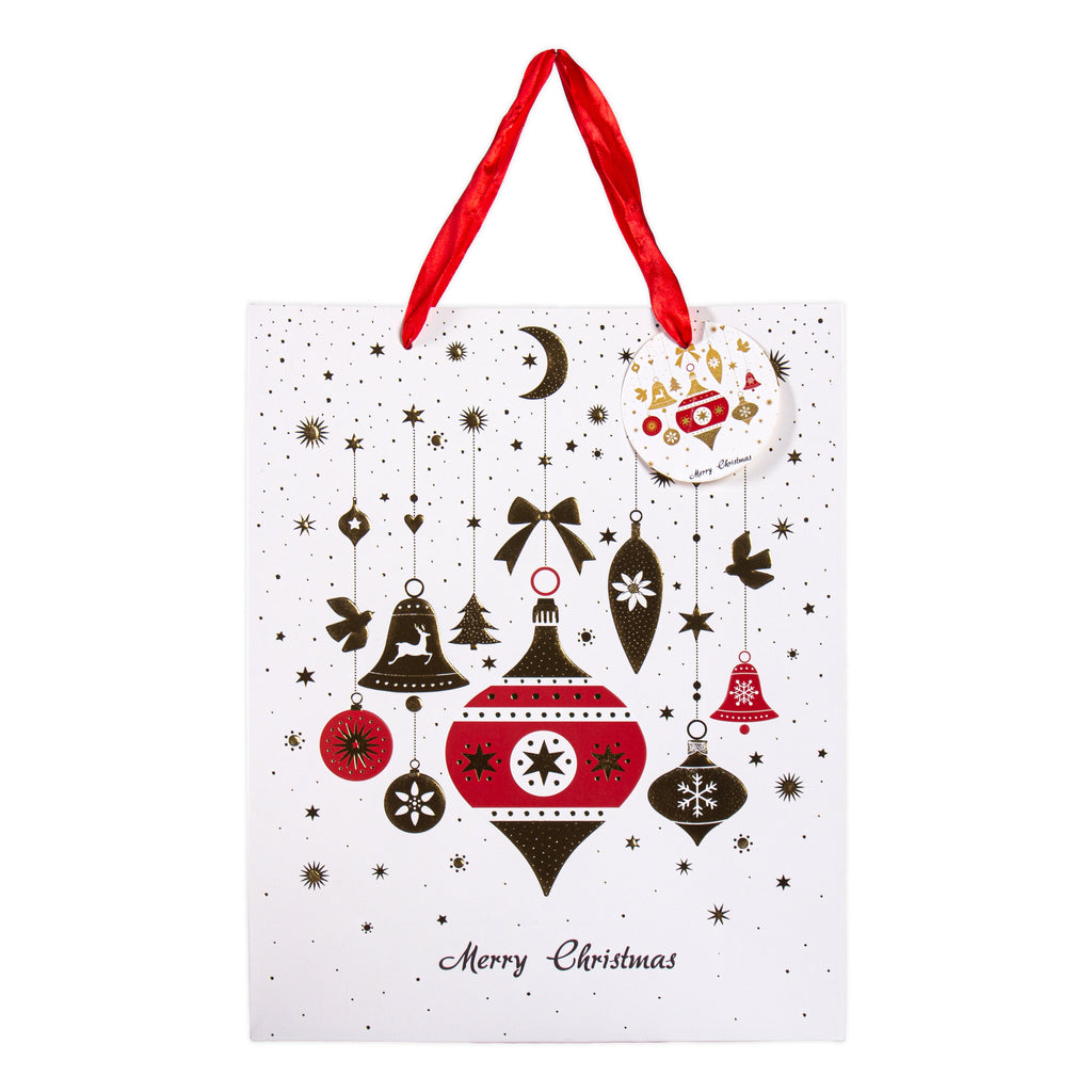 Christmas Gift Bag With Foil Detailing Festive Ornaments 26 X 10 X 32cm 1pc