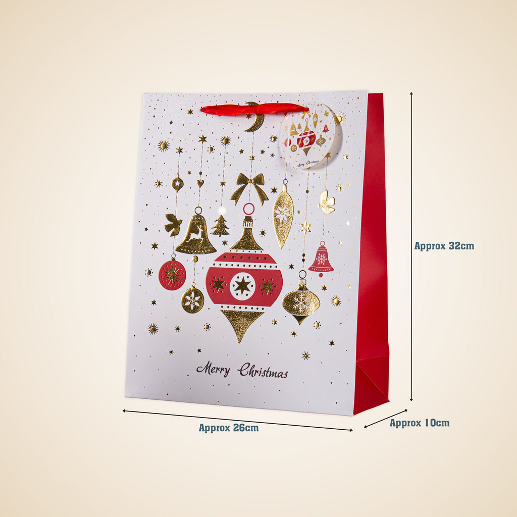 Christmas Gift Bag With Foil Detailing Festive Ornaments 26 X 10 X 32cm 1pc