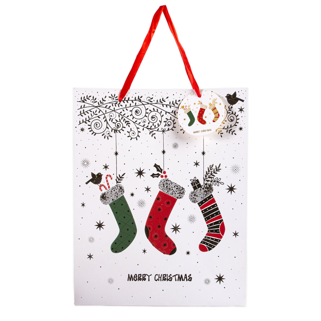 Christmas Gift Bag With Foil Detailing Festive Stockings 26 X 10 X 32cm 1pc