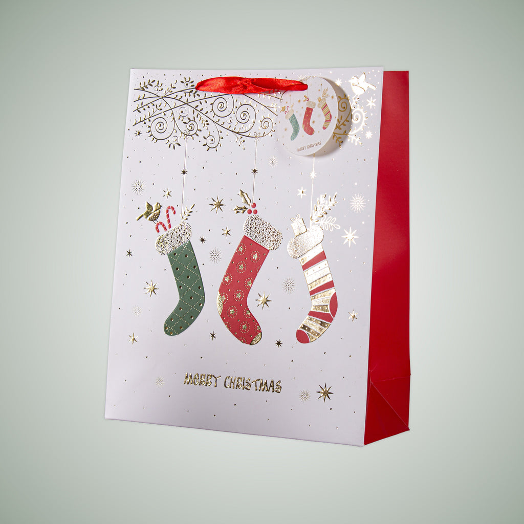 Christmas Gift Bag With Foil Detailing Festive Stockings 26 X 10 X 32cm 1pc