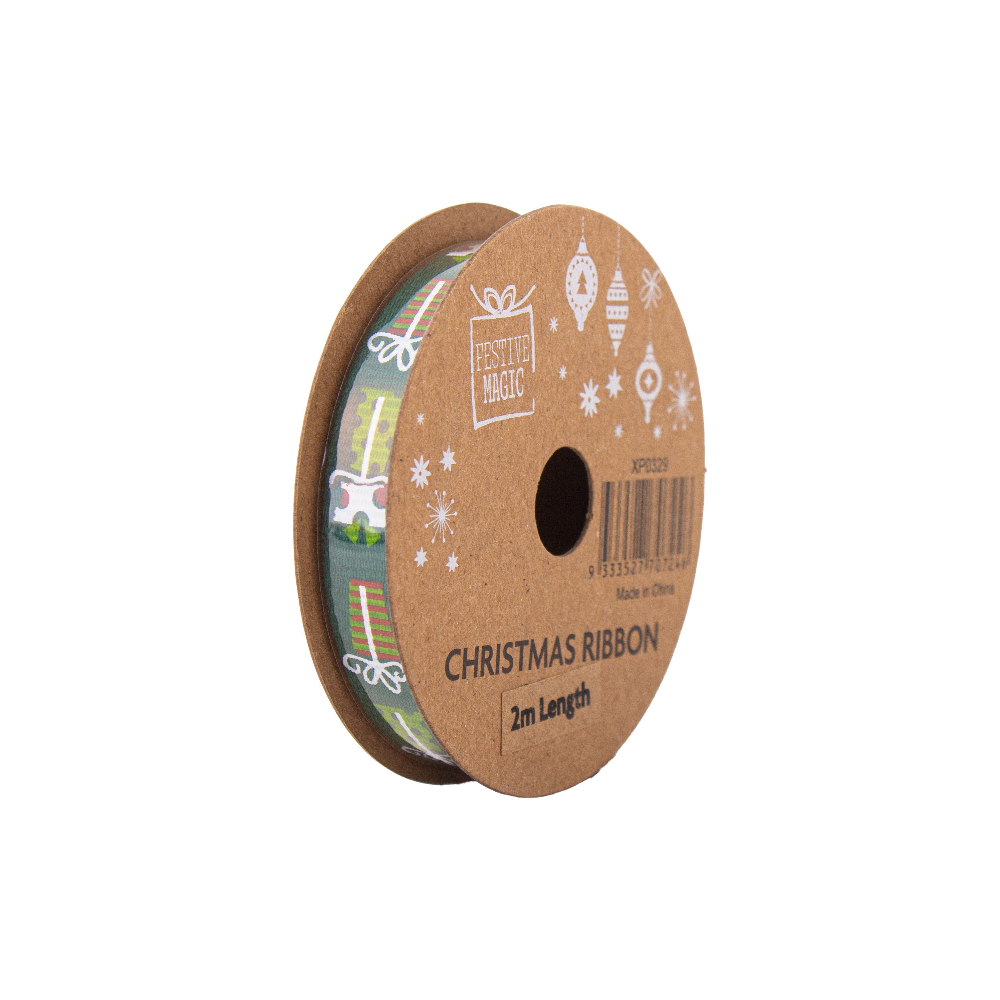 Christmas Ribbon Festive Cheer 10mm X 2m 4 Roll