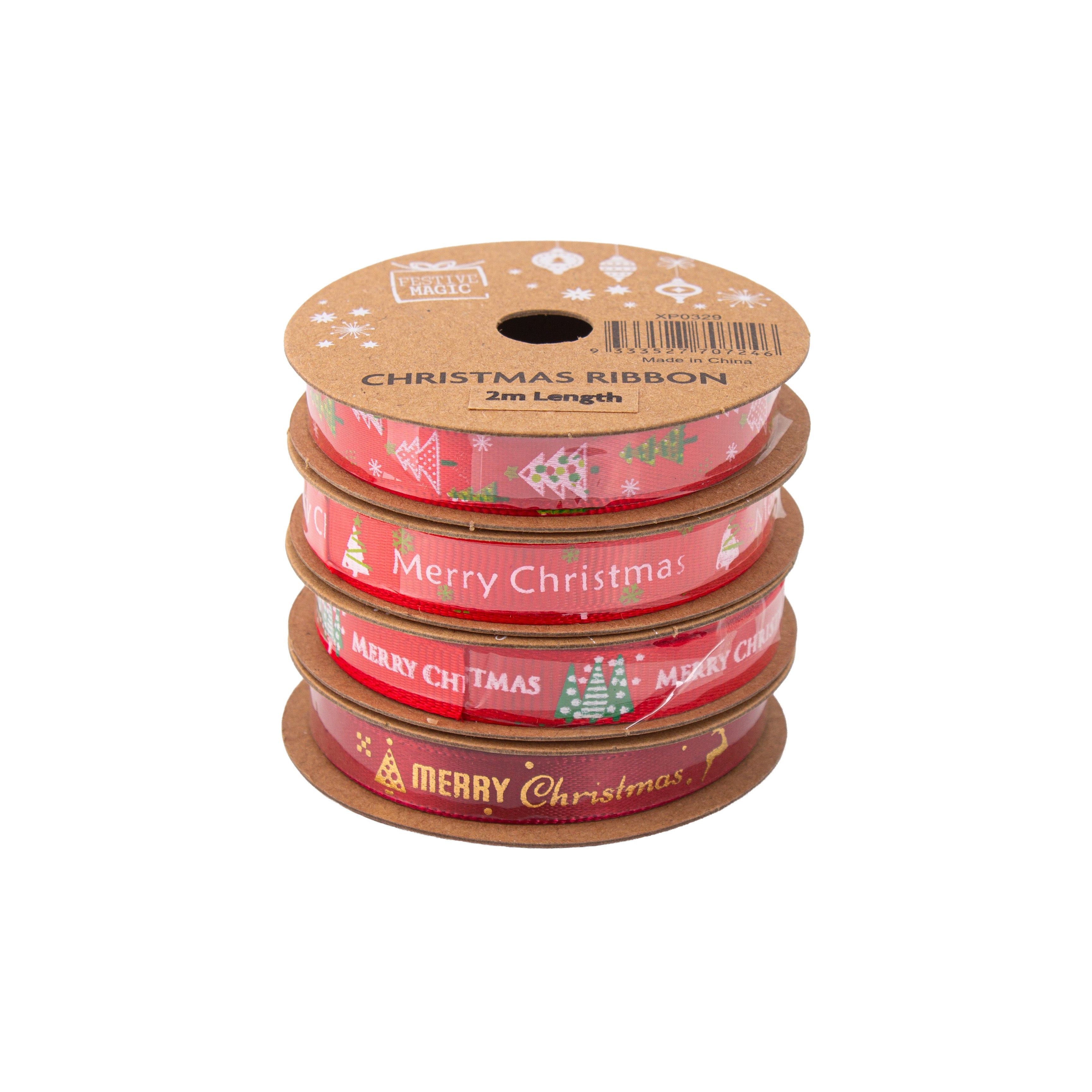 Christmas Ribbon Festive Celebration 10mm X 2m 4 Roll