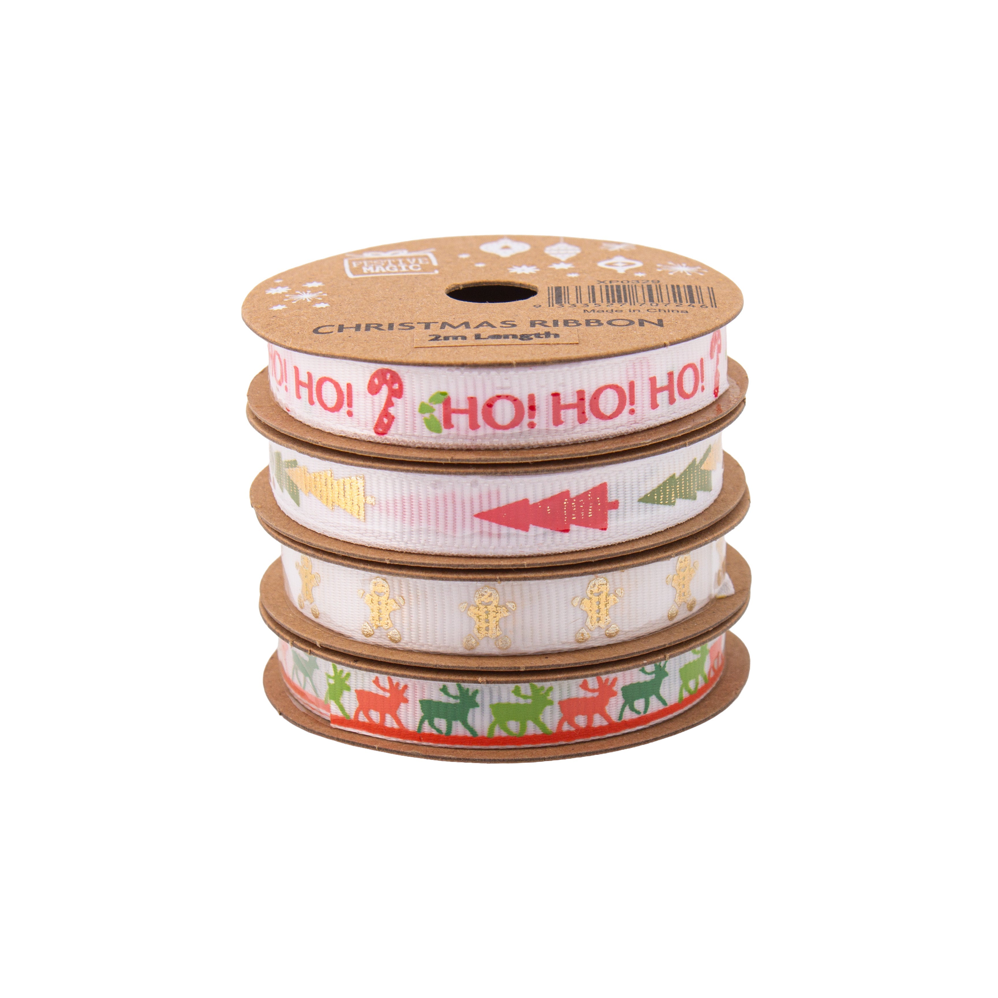 Christmas Ribbon Joyful Celebration 10mm X 2m 4 Roll